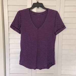 Lululemon lulu love purple striped v-neck gym to street top